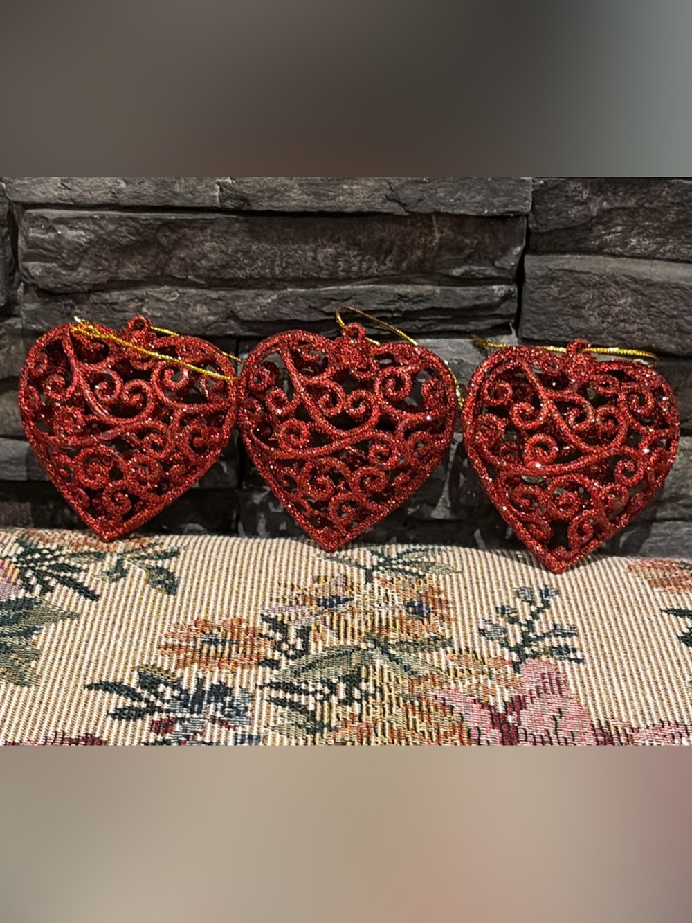 Red Glitter Heart Ornament - Home Holiday